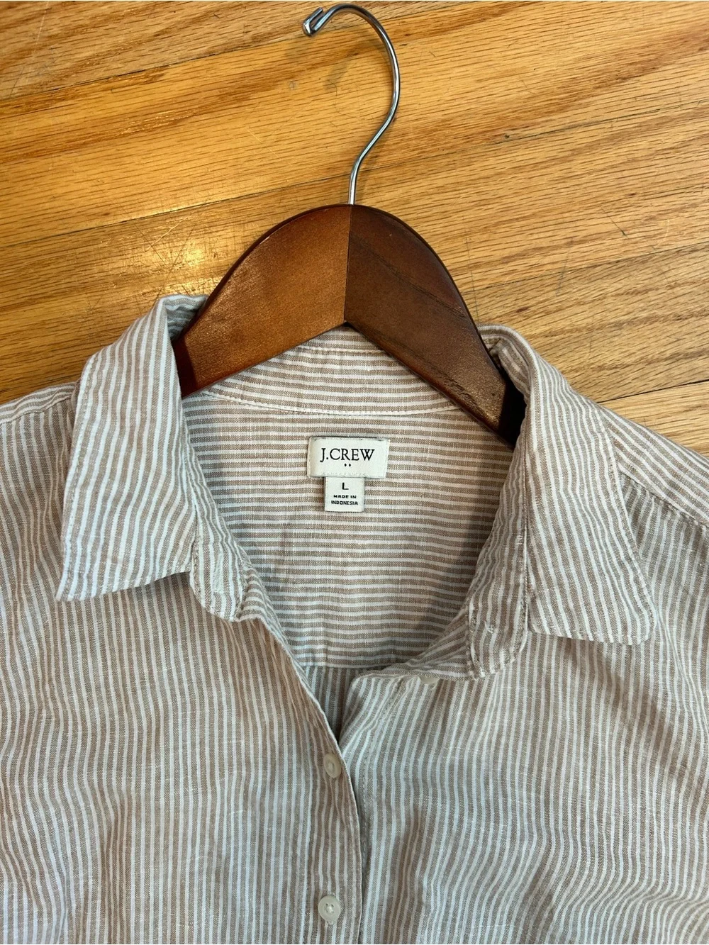 J. Crew Lightweight Striped Short-Sleeve Button-Up Shirt - Cream & Tan